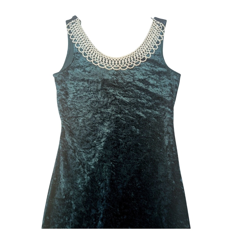 Vintage‎ 90's Maurices Long Bodycon Sleeveless Crushed Velvet Green Dress Medium
